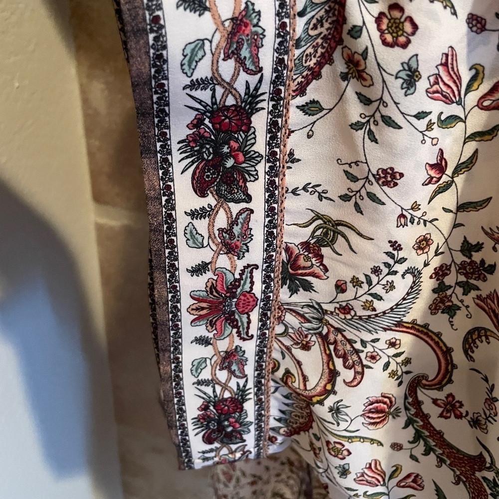 NWOT Max Studio Cream Sage Green Burgundy Paisley Floral Kimono Cardigan L - Picture 7 of 9